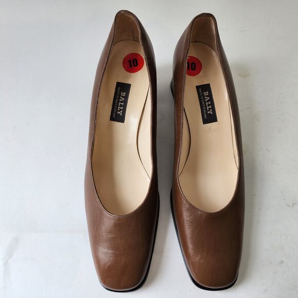 Bally Ostensa 2 Sporty Pumps UK 7.5E US 10 NARROW Brown Leather Block Heel - Picture 2 of 9